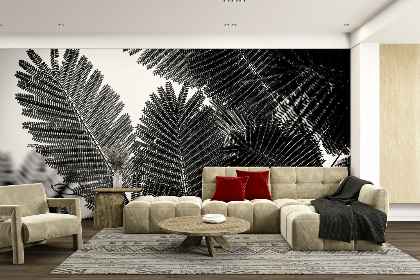A calming abstract design wallpaper mural that defines a space.

