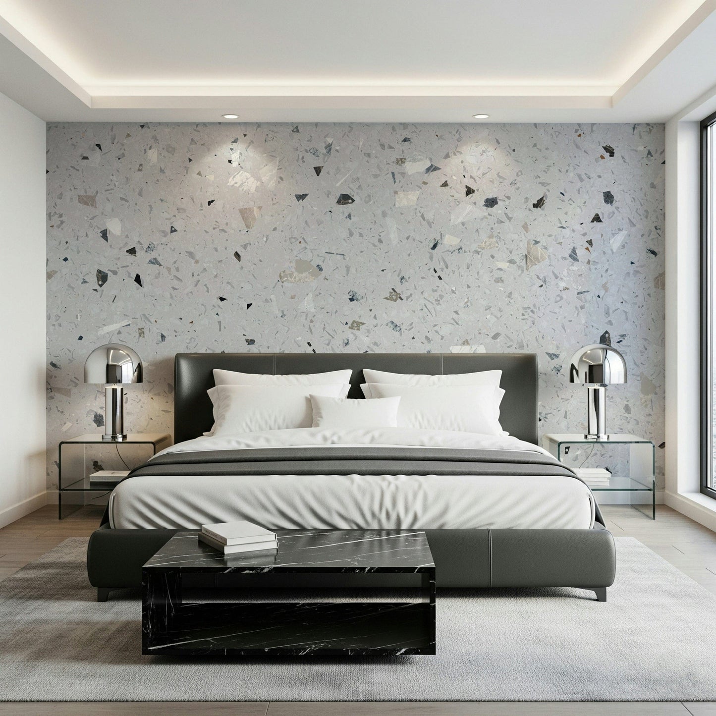 White Terrazzo aggregate design wallpaper surface.