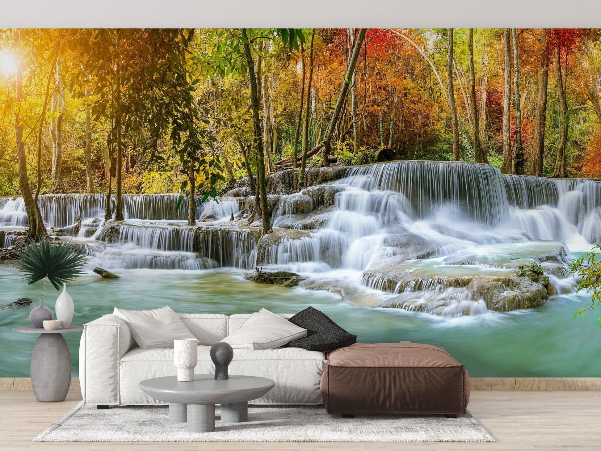 Jungle waterfall wallpaper mural with sparkling water