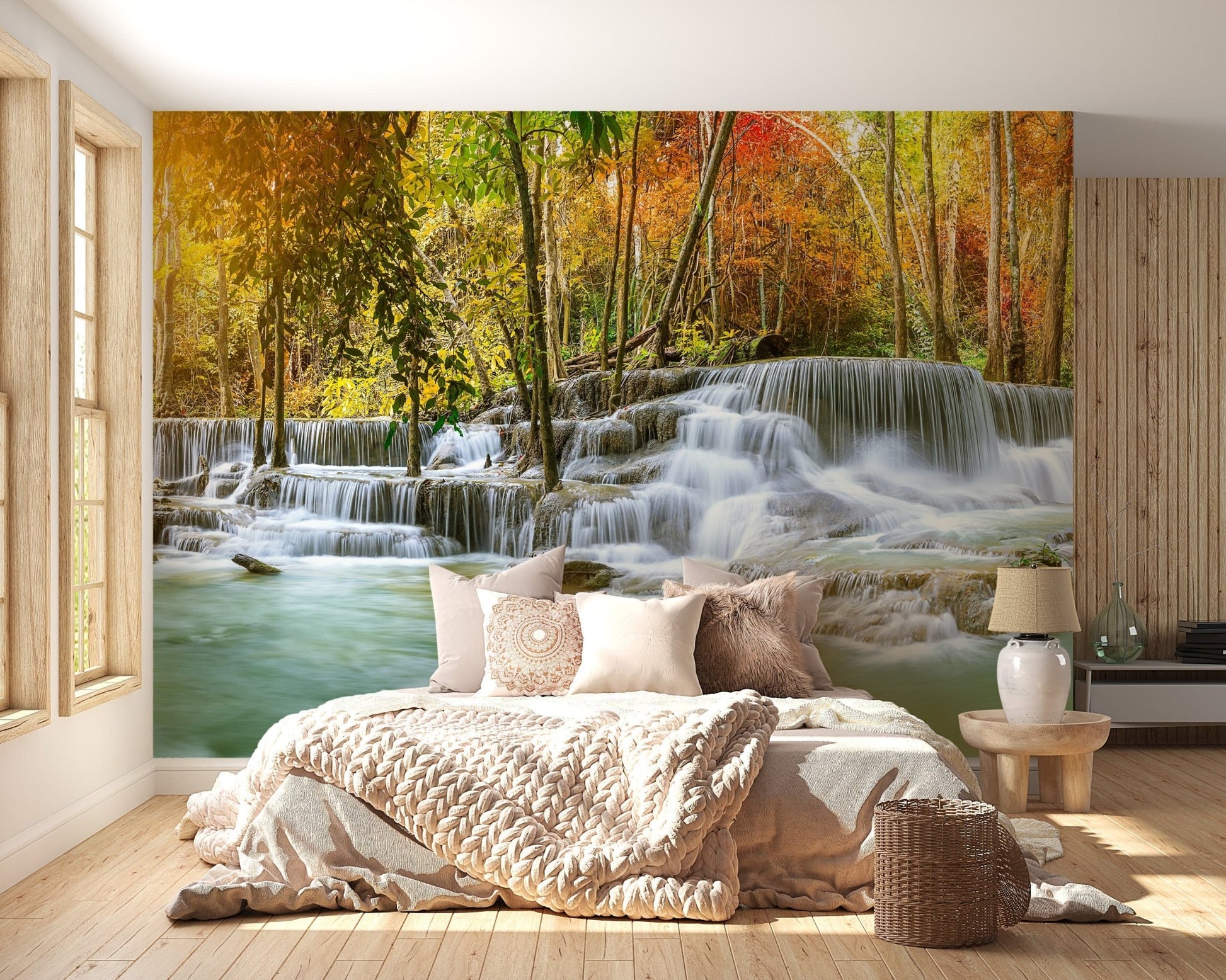 Natural sparkling waterfall jungle wallpaper mural