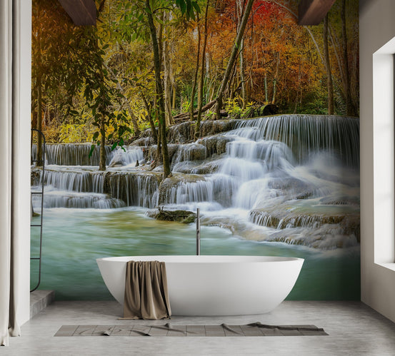 Natural Sparkling Waterfall Jungle Wallpaper Mural A174