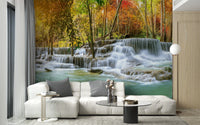 Natural Sparkling Waterfall Jungle Wallpaper Mural - Giffywalls