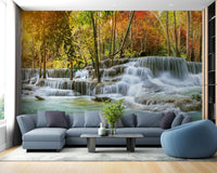 Natural Sparkling Waterfall Jungle Wallpaper Mural - Giffywalls