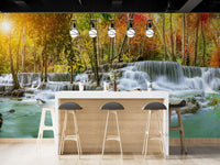 Natural Sparkling Waterfall Jungle Wallpaper Mural - Giffywalls