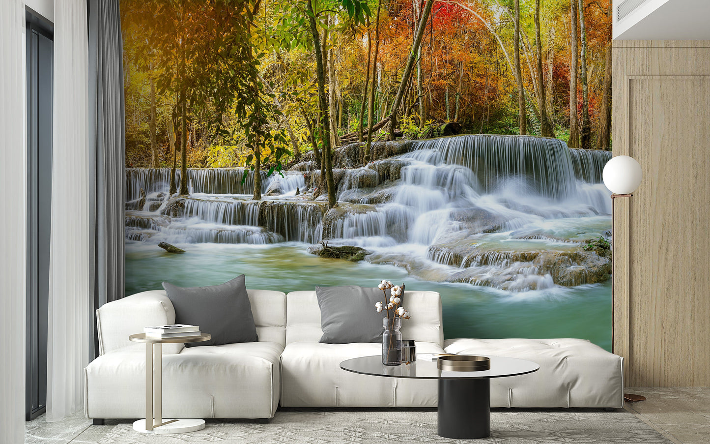 Natural Sparkling Waterfall Jungle Wallpaper Mural - Giffywalls