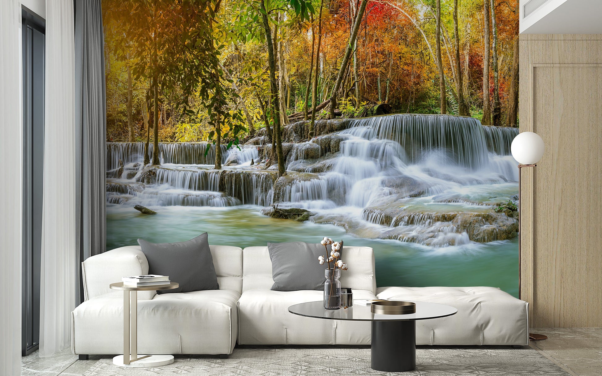 Natural Sparkling Waterfall Jungle Wallpaper Mural - Giffywalls