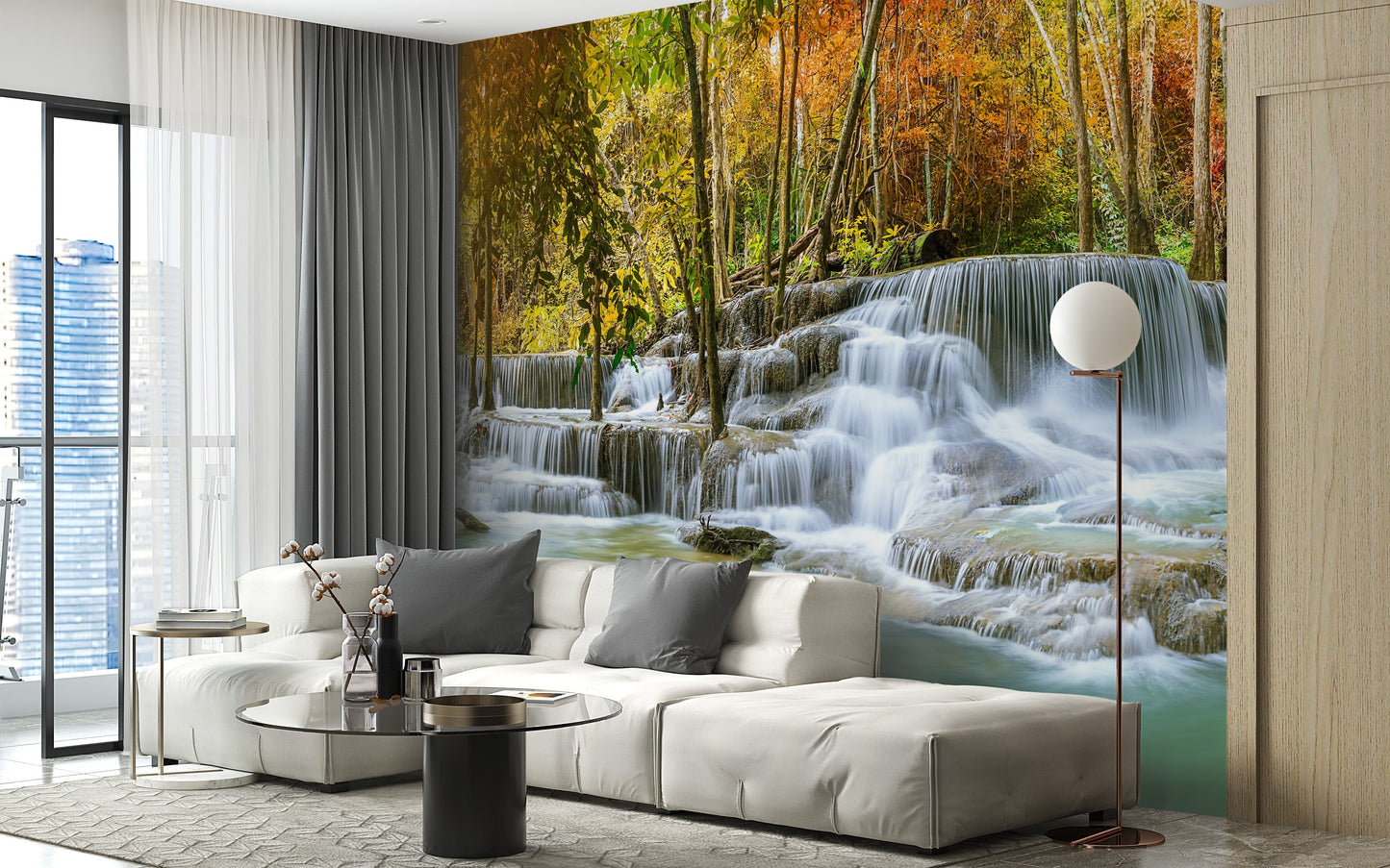 Natural Sparkling Waterfall Jungle Wallpaper Mural - Giffywalls