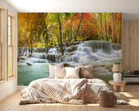 Natural sparkling waterfall jungle wallpaper mural