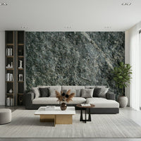 Natural stone wall mural in a modern kitchen.