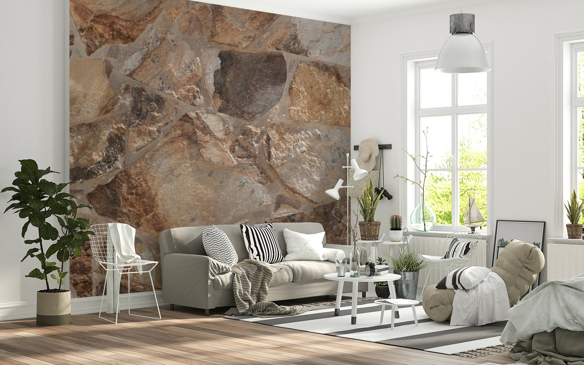 Bedroom with the Stone Fusion textured mural behind the headboard.