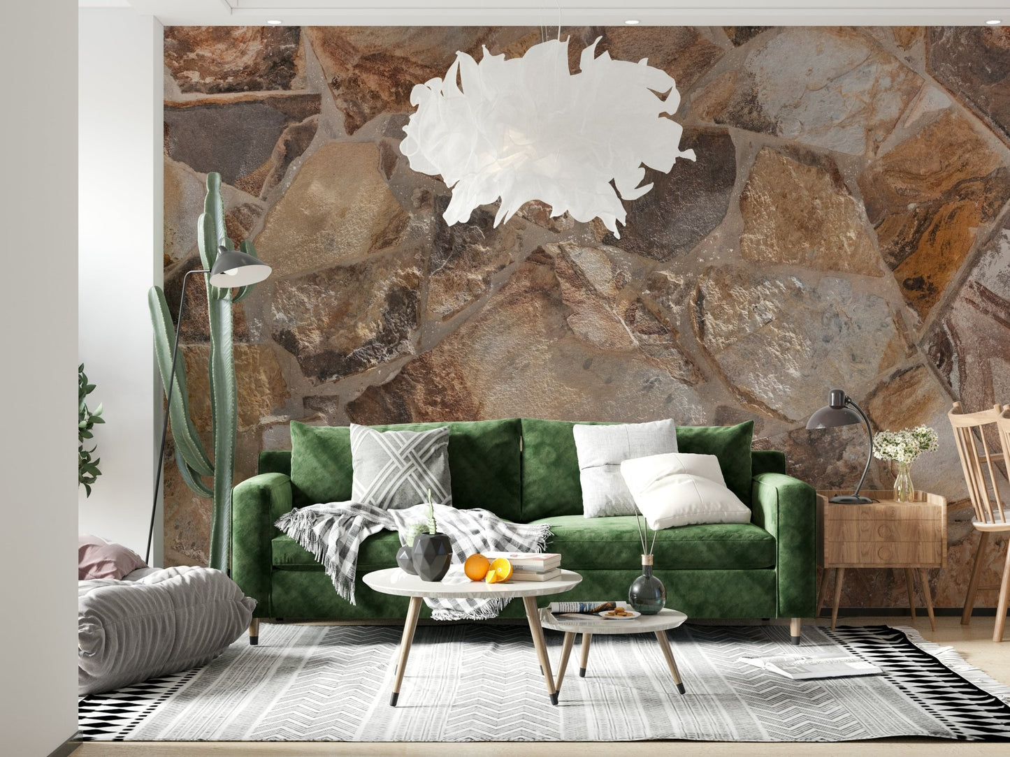 Close-up texture of the variegated Natural Stone realistic wallpaper.
