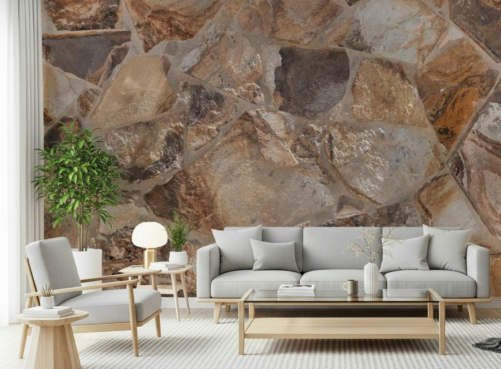 Home office featuring the earthy Natural Stone Fusion wallpaper mural.