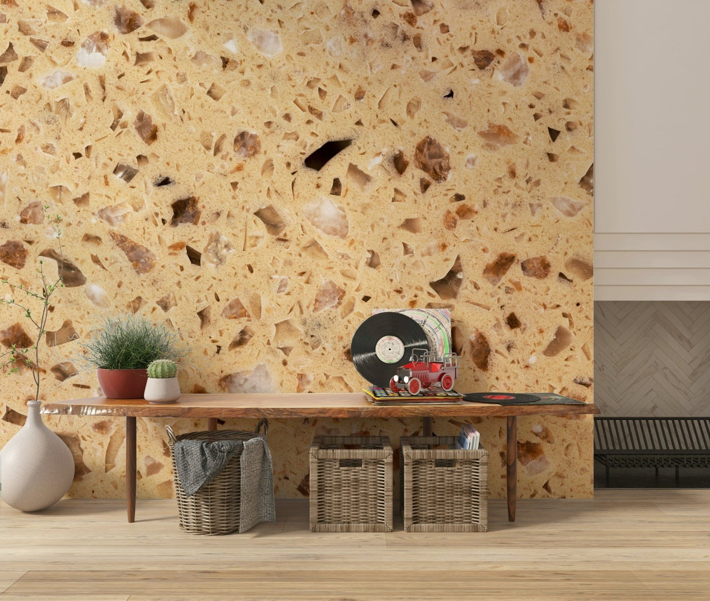 Decorative Terrazzo Speckled Stone pattern wallpaper for a comforting, earthy atmosphere.