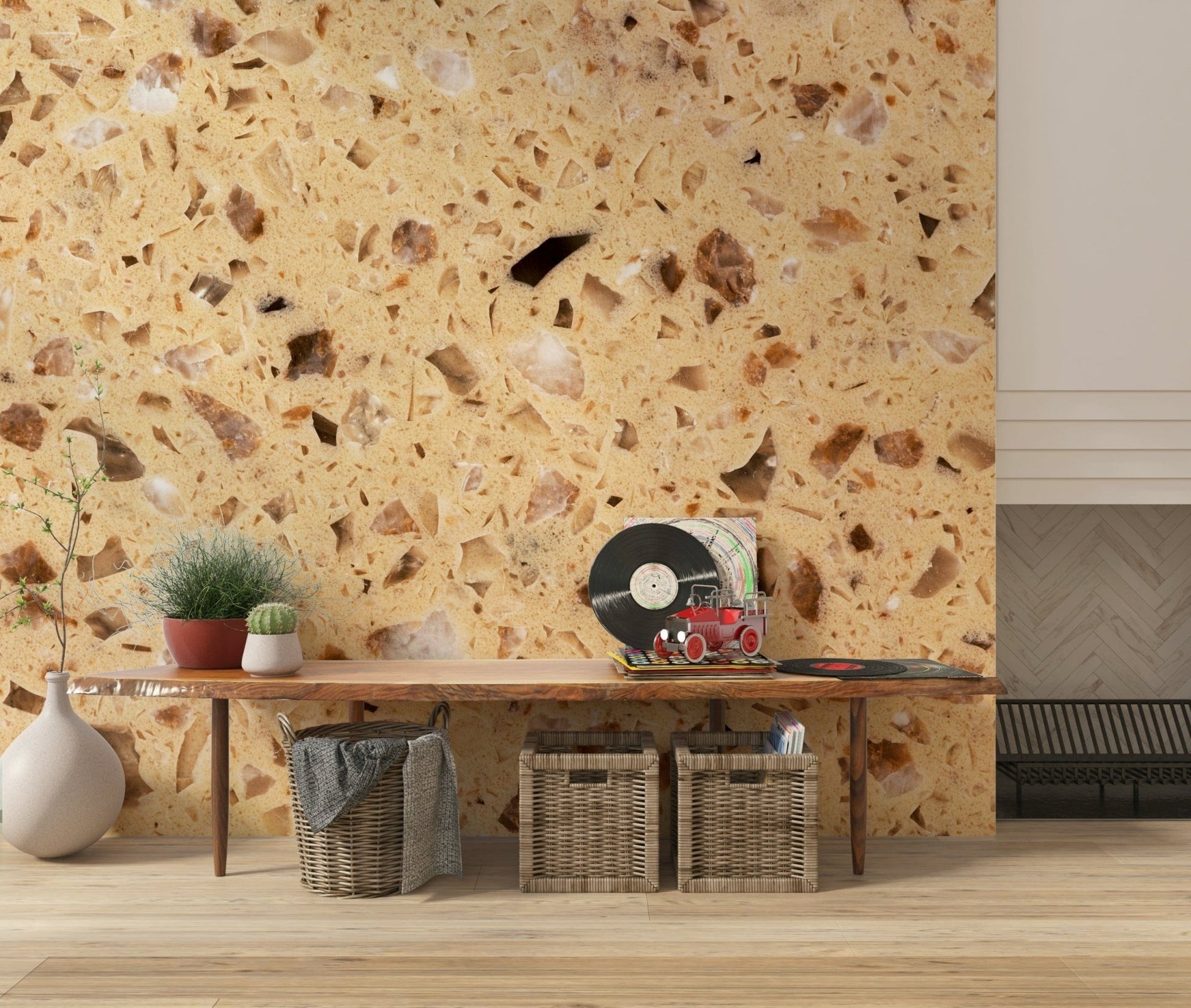 Decorative Terrazzo Speckled Stone pattern wallpaper for a comforting, earthy atmosphere.
