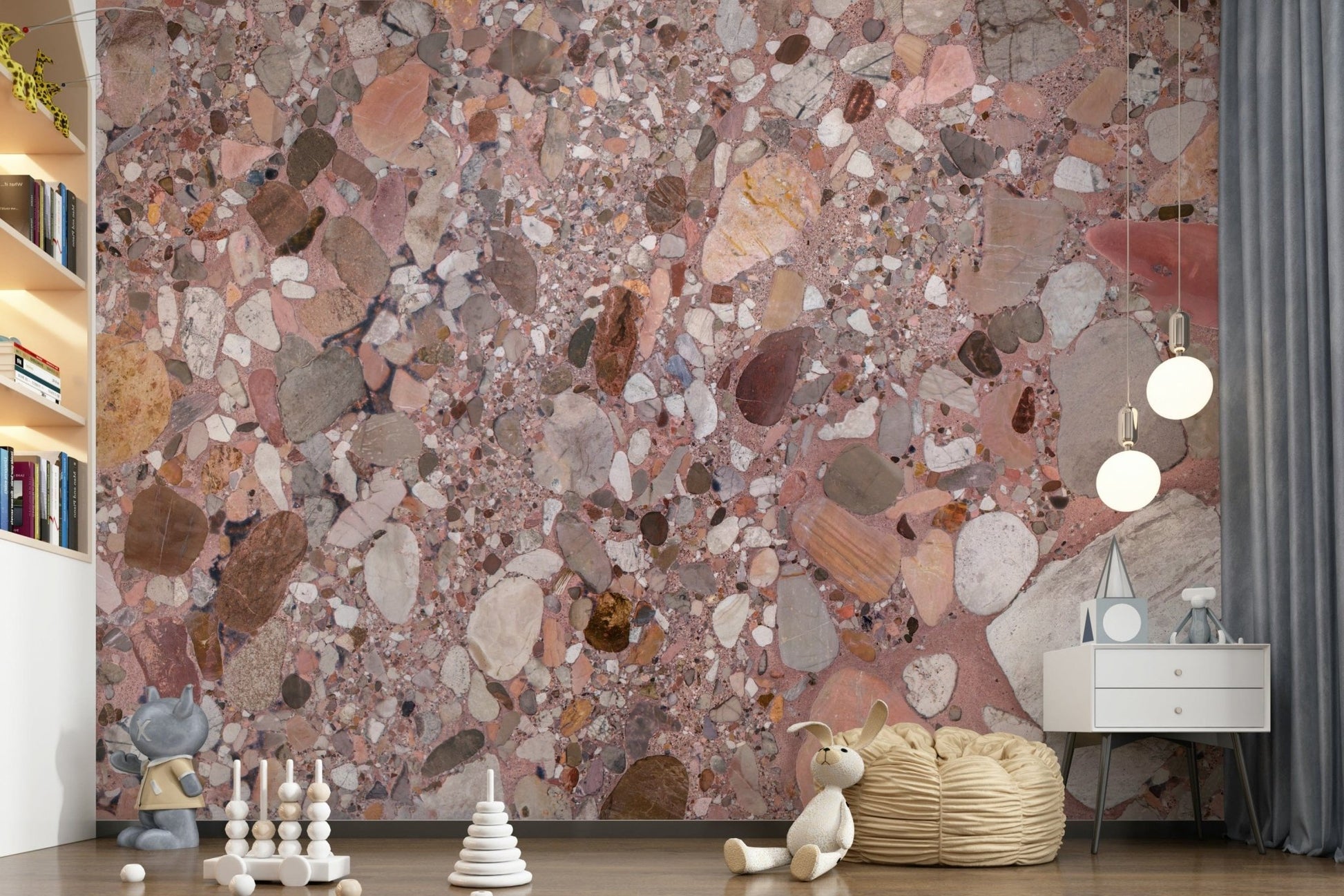 Unique Natural Terrazzo wall covering, geological stone pattern, artistic design.