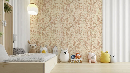 The soft, muted tones of the wallpaper design., GD4385
