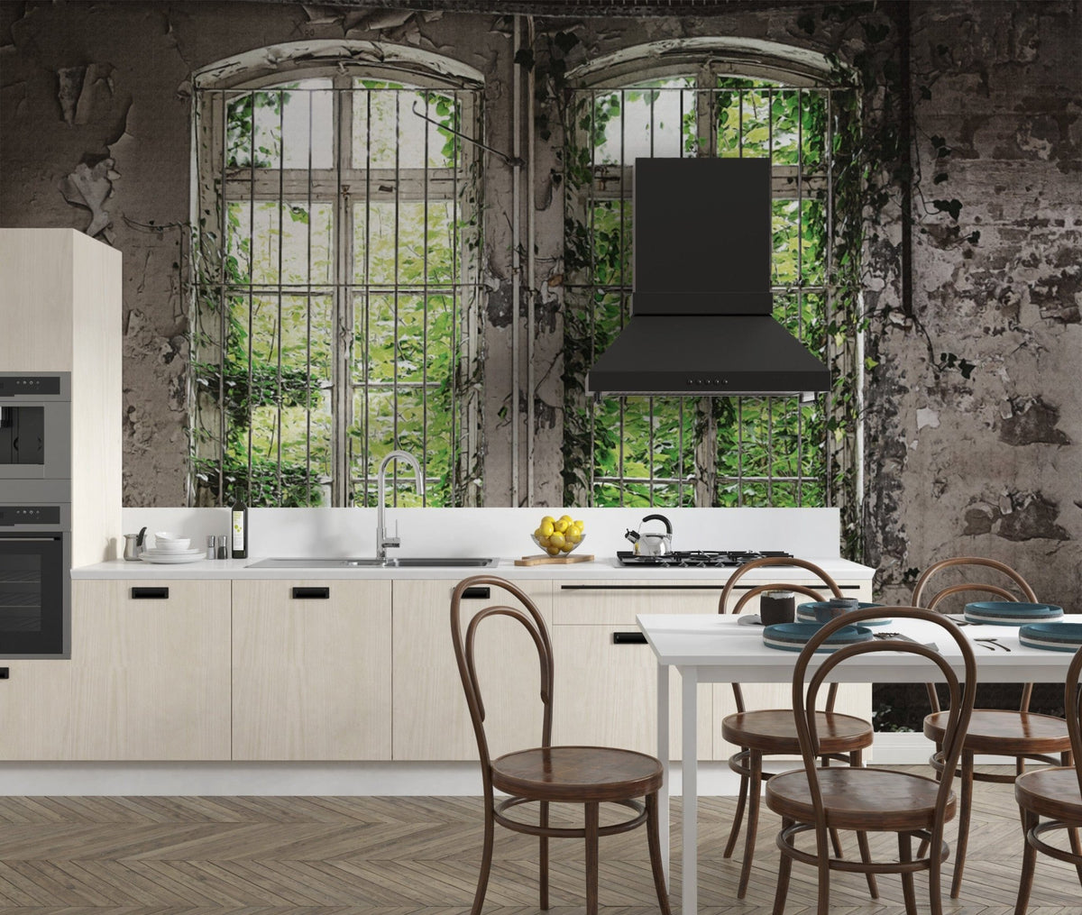 Faded wall retro greenery mural B728
