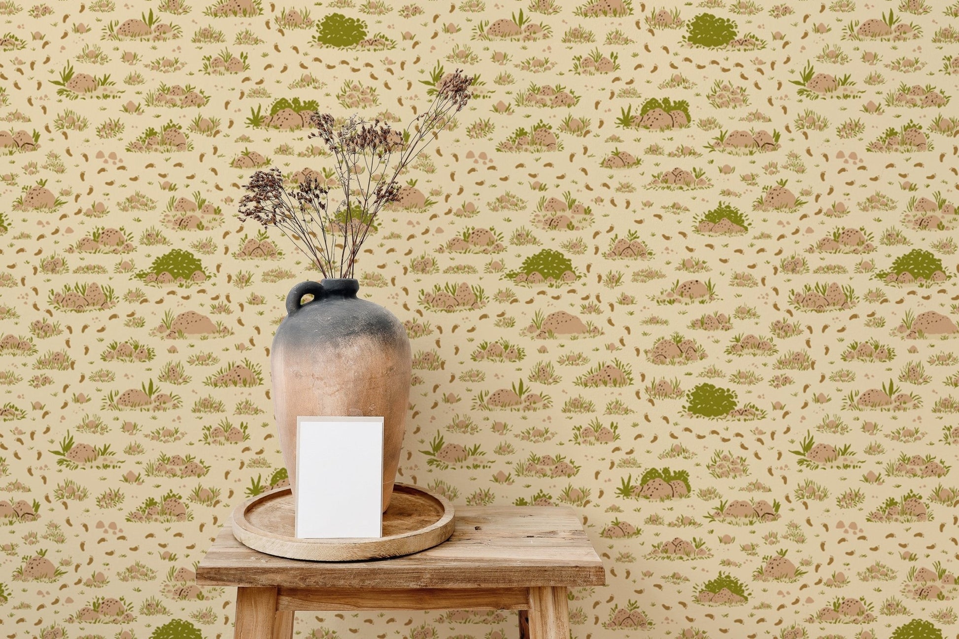 Warm brown wall mural with grassy textures.