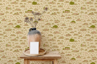 Warm brown wall mural with grassy textures.