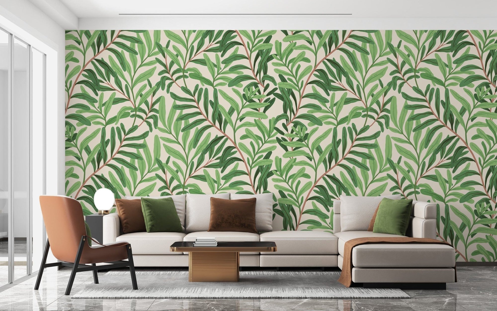 Green leaf wallpaper with natural elegance, B428