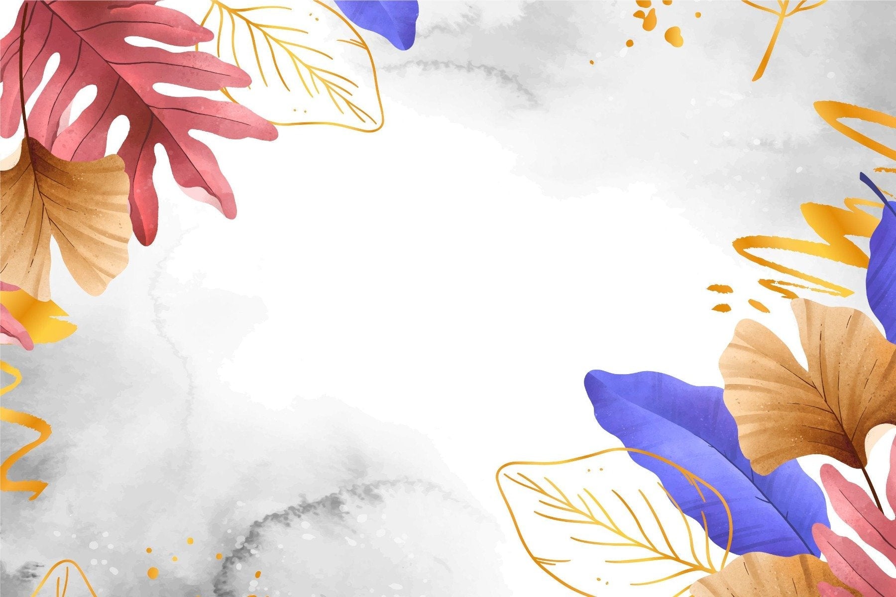 Golden Blue and Pink Leaves Wallpaper