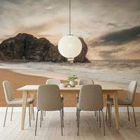 Contemporary library wall featuring a scenic path design in vibrant botanical colours.