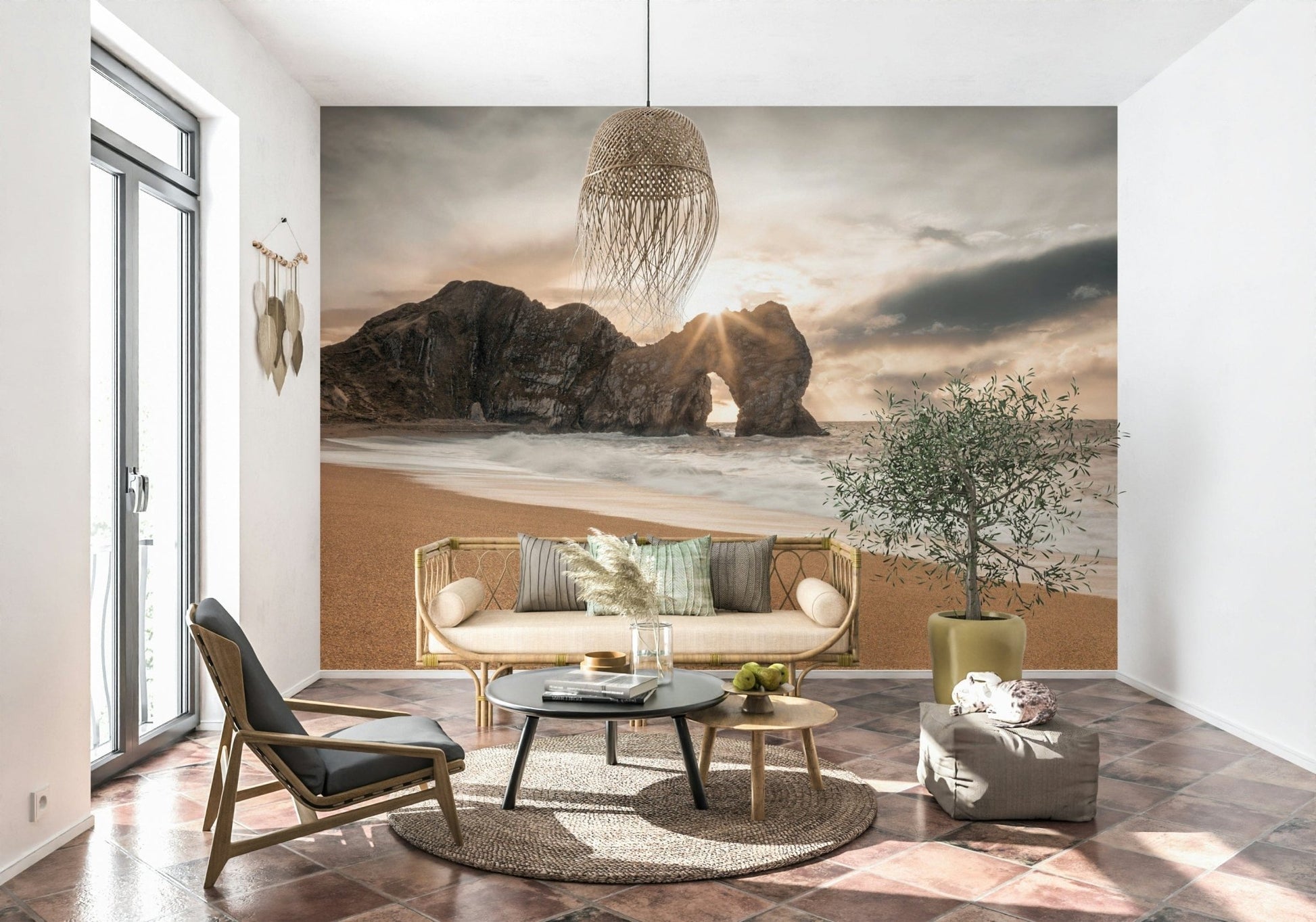 Nature's Gateway Wall Mural in a creative workspace with natural light and a wooden desk.