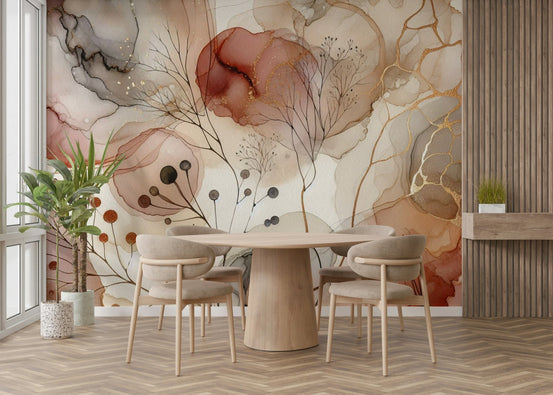 Elegant nature-inspired wall mural with soft greenery., GD1611