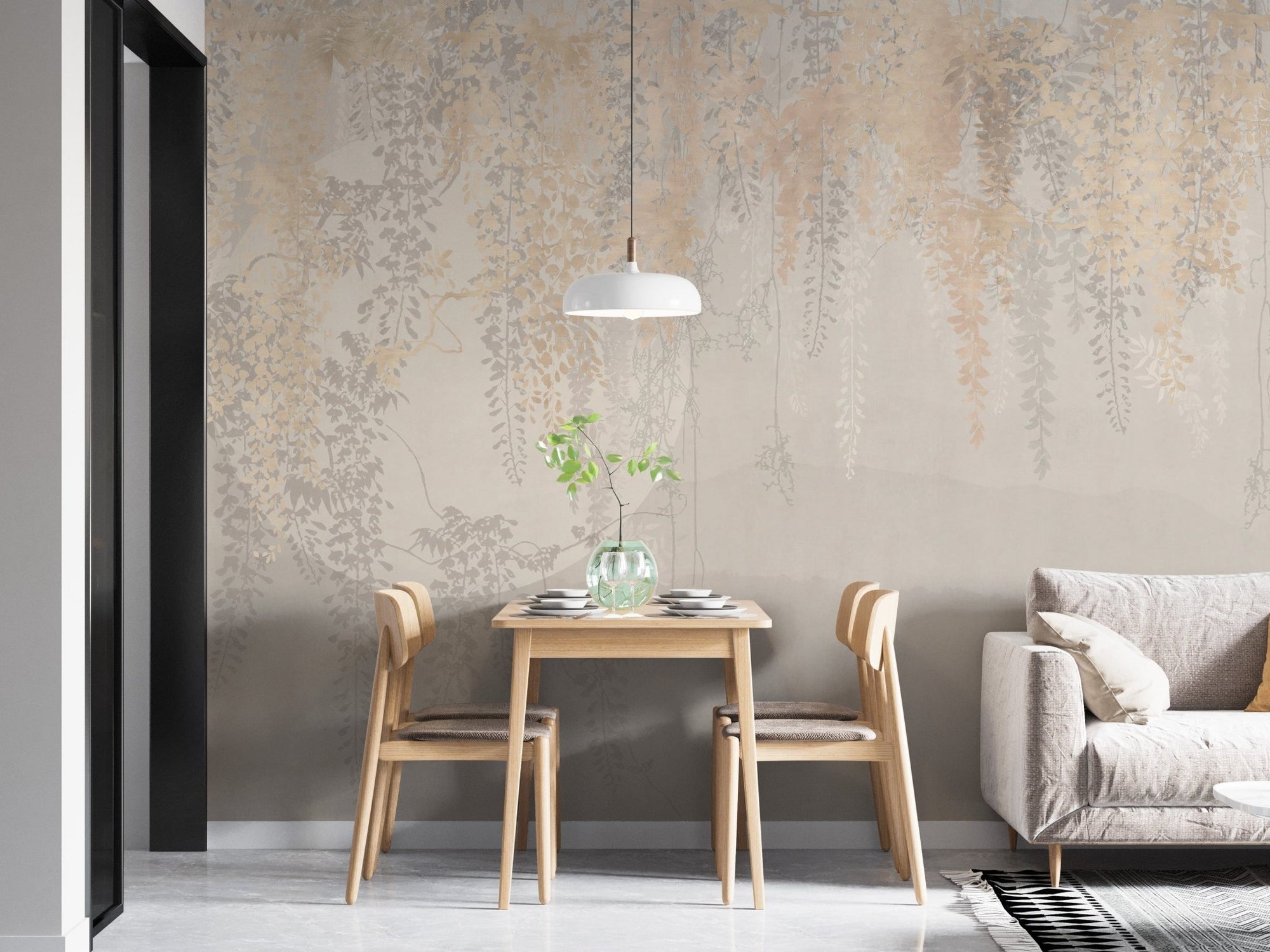 Golden and grey hanging leaves wallpaper A397
