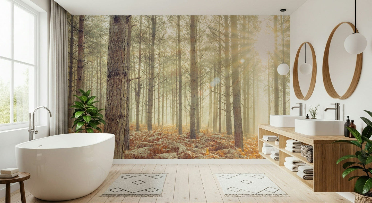 Sophisticated woodland design wallpaper for a quiet reading corner.