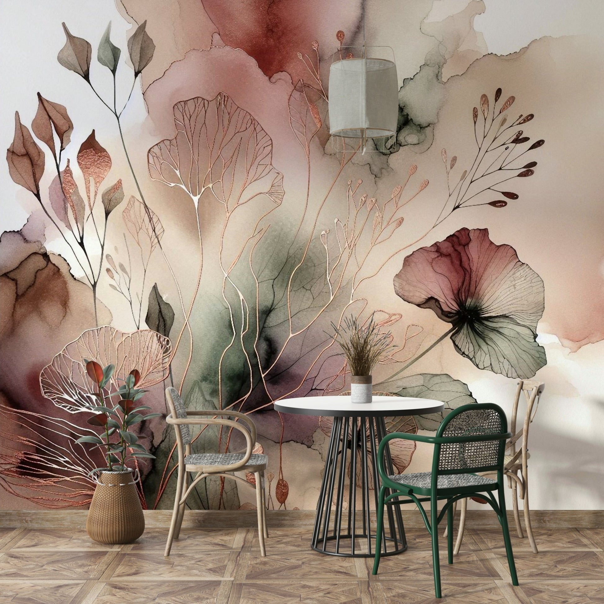 Soft nature-inspired mural with earthy tones.

