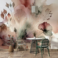 Soft nature-inspired mural with earthy tones.

