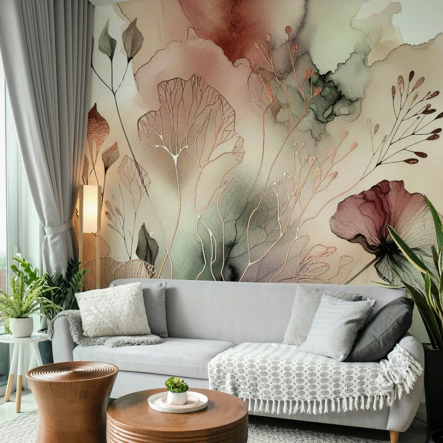 Light landscape mural with natural color palette.


