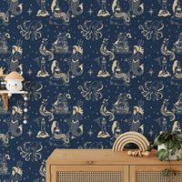 Mythical sea creatures and ships on mural wallpaper
