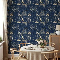 Nautical Mythology Inked Ocean Blue wallpaper design

