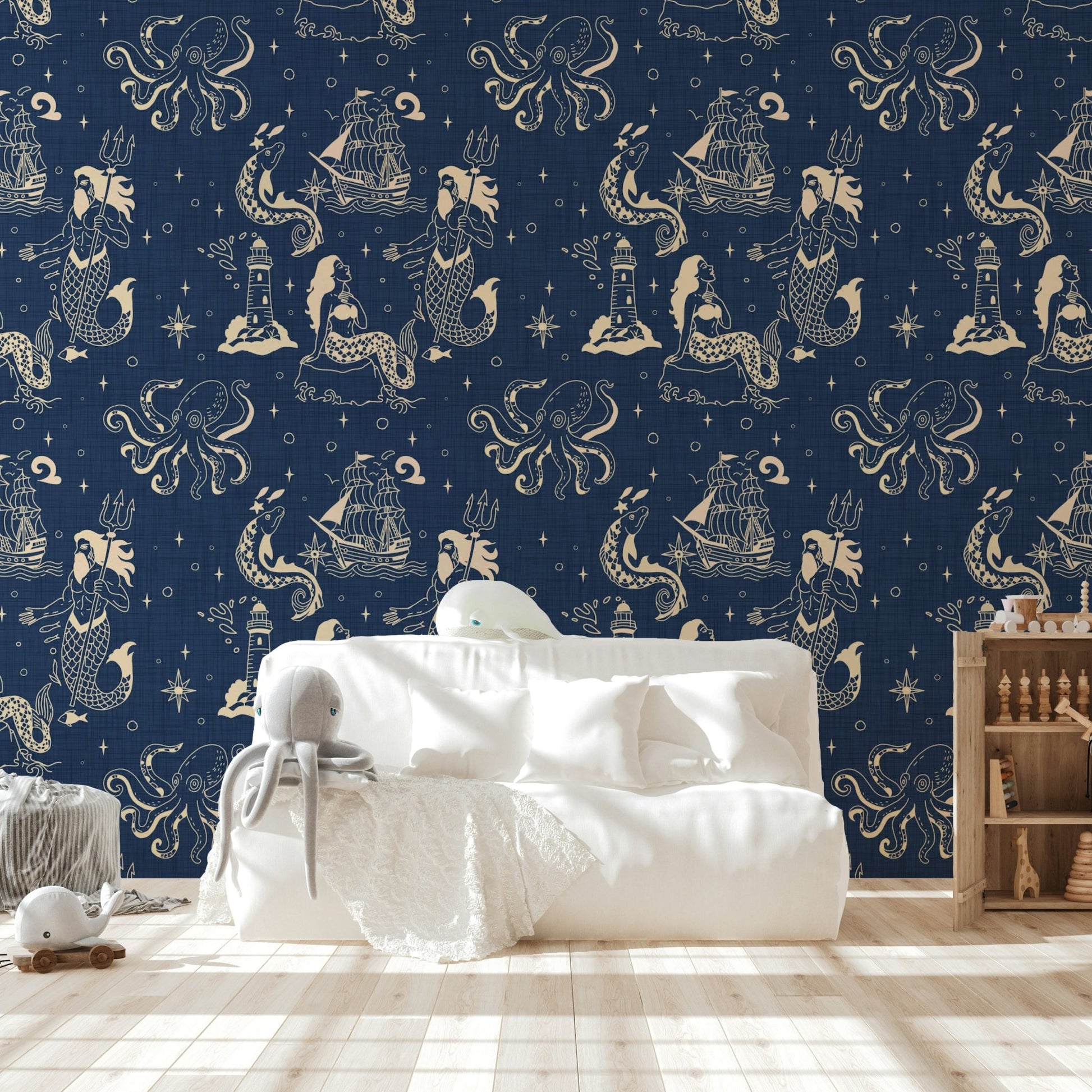 Sea creature wallpaper with retro style
