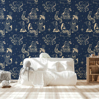 Sea creature wallpaper with retro style
