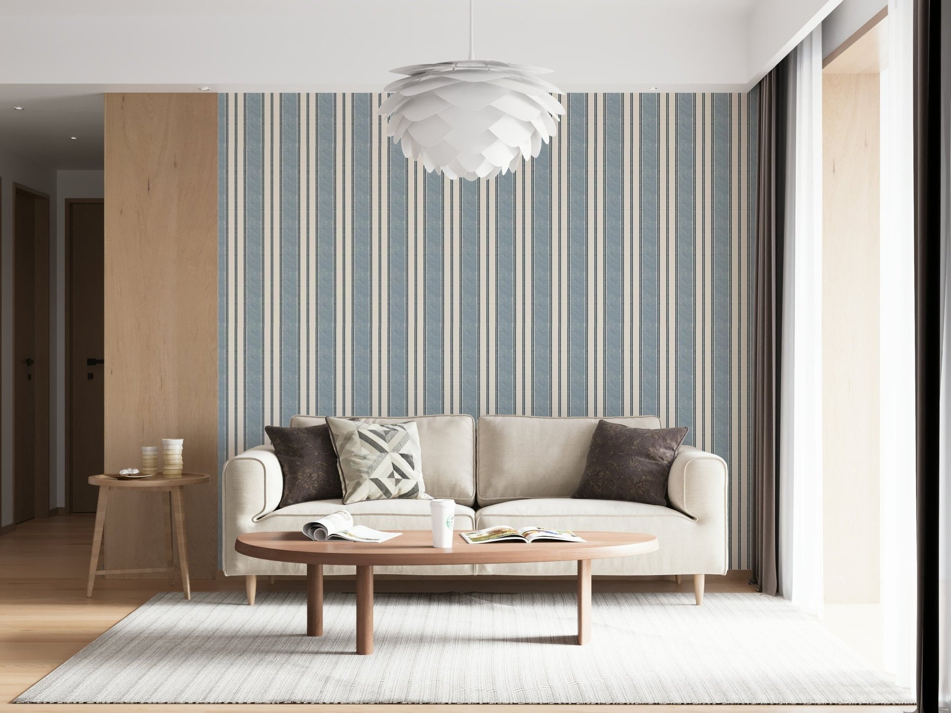 A graceful subtle pattern wall mural in cool, tranquil tones.