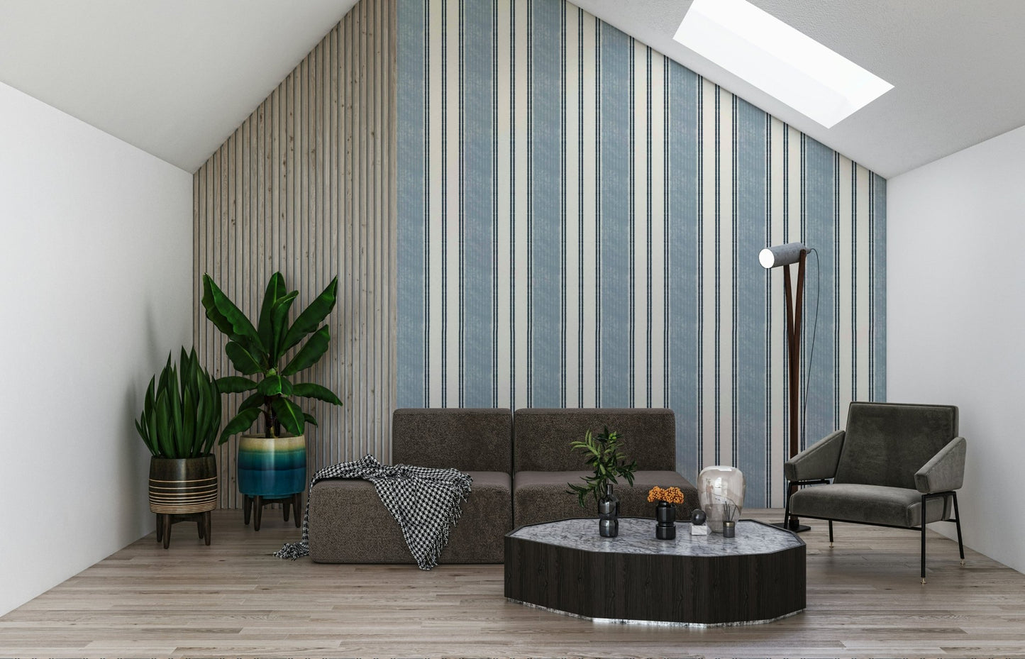 A calming abstract design wallpaper mural that defines a space.