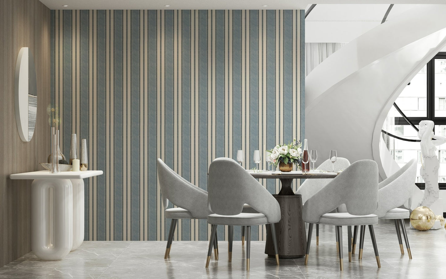 An artistic soft focus stripe mural on minimalist wallpaper.