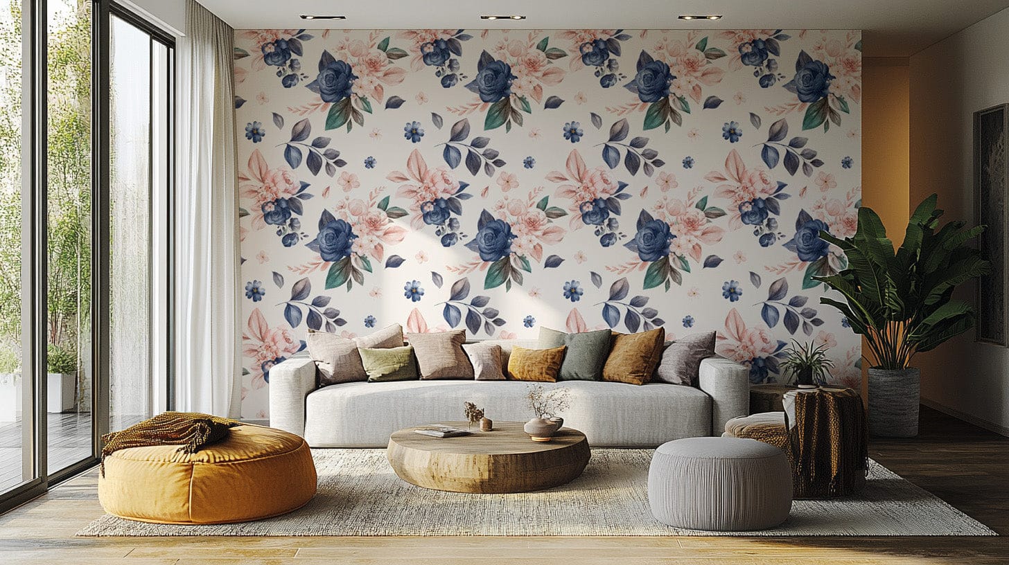 Navy and peach floral wallpaper for walls
