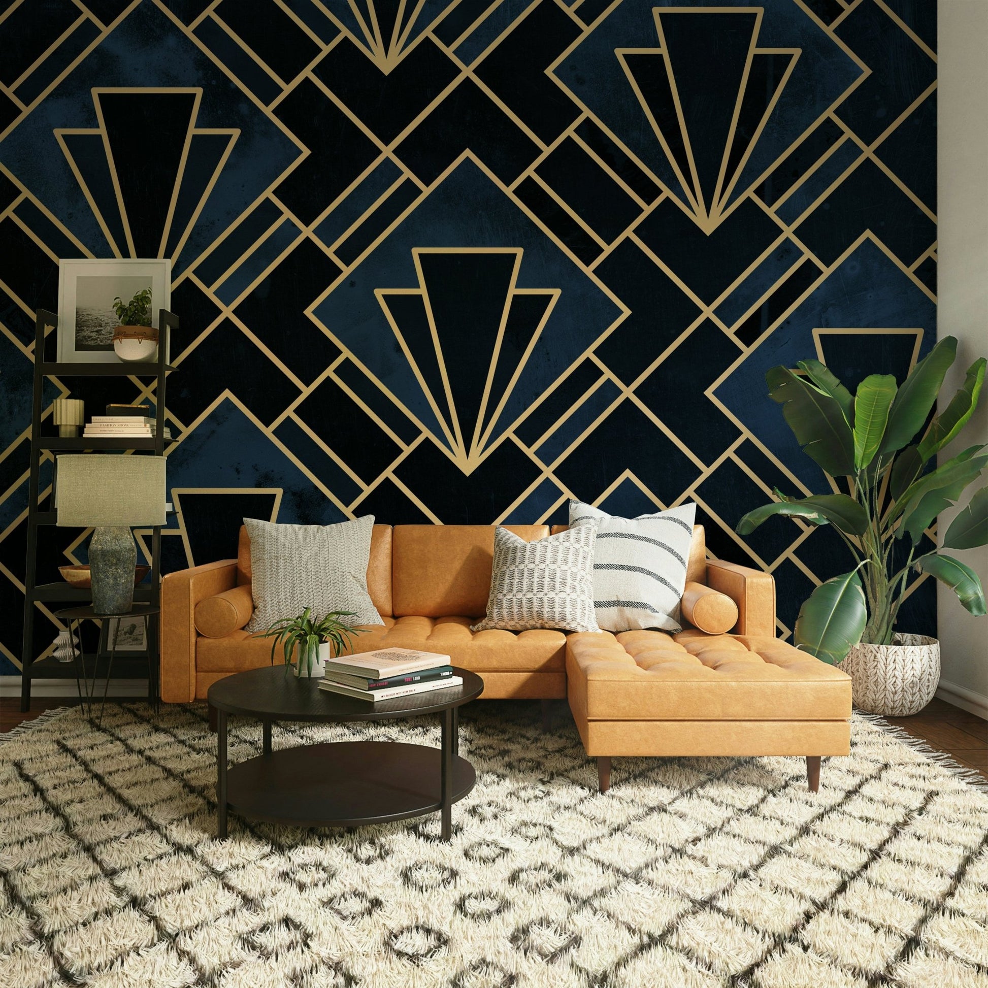 Elegant navy and gold wall mural
