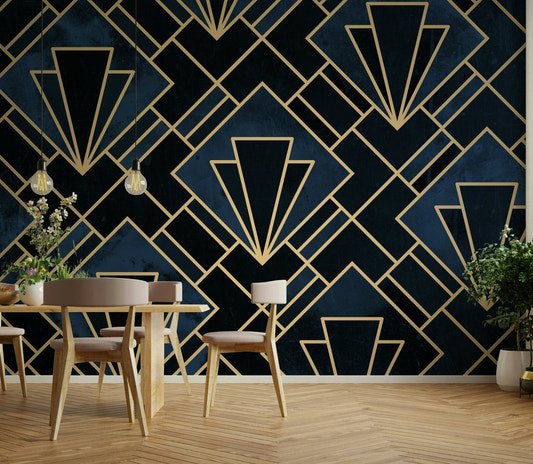 Navy blue Art Deco mural wallpaper
