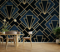 Navy blue Art Deco mural wallpaper
