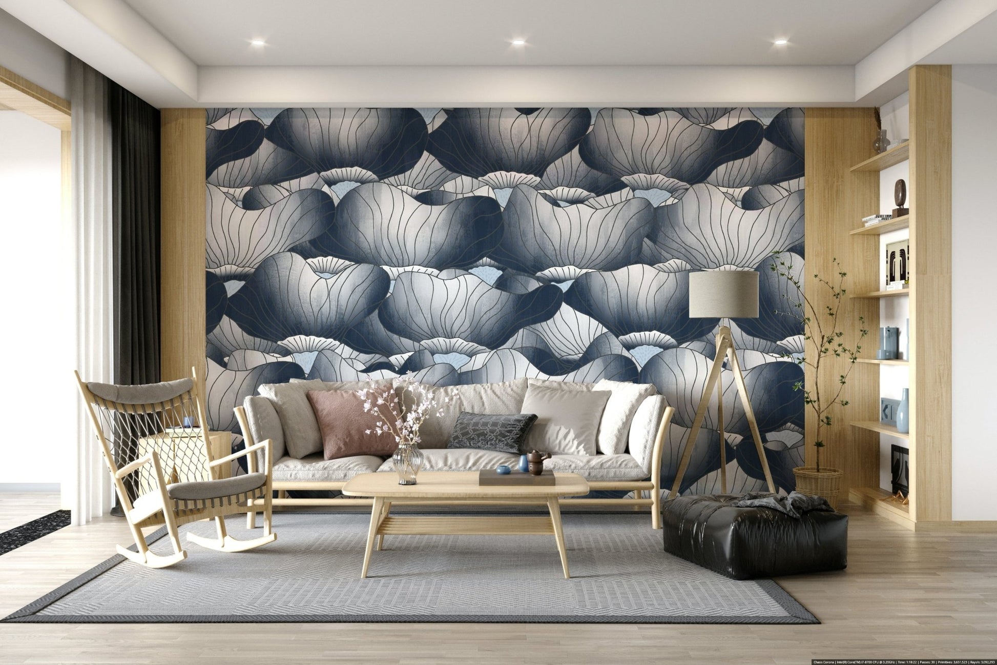 The undulating, dramatic art of the Bloom Waves wallpaper mural.