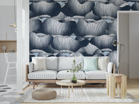 Navy Blue Botanical Bloom Waves peel and stick wallpaper applied quickly.
