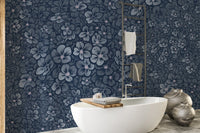 Navy hydrangea wallpaper