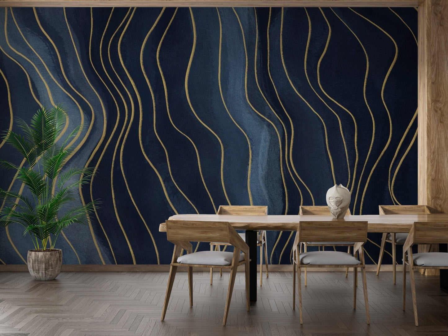 Navy Blue & Gold Chalk Lines Wallpaper Murals - Giffywalls