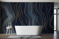 Artistic Navy and Gold Chalk Line Wall Mural
