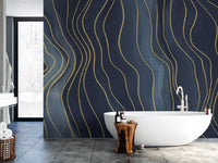 Minimalist Navy Blue and Gold Chalk Wallpaper
